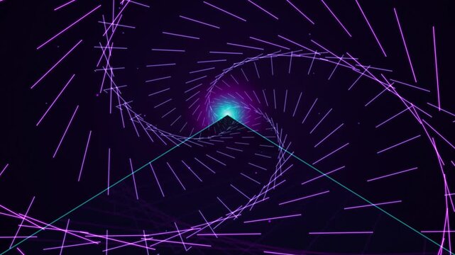Futuristic Purple Neon Wireframe Spiral Tunnel Motion Background