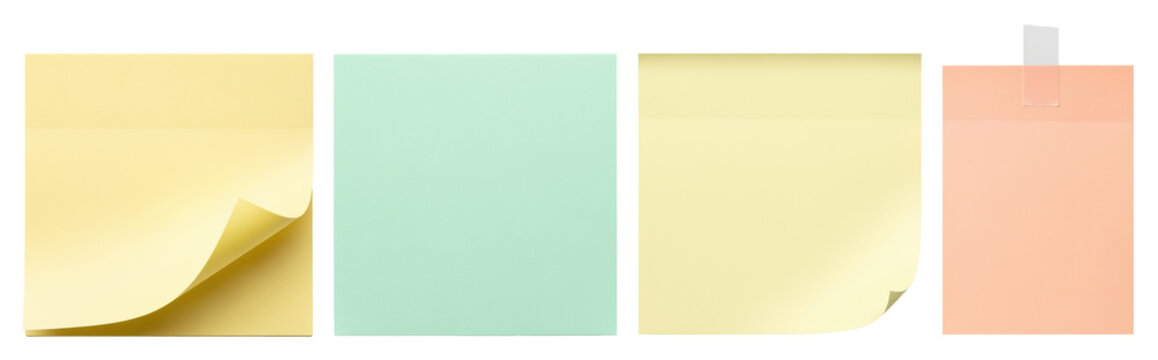 Reminder notes in yellow and mint with curled adhesive sheets and a taped peach memo provide blank stationery for task lists, appointment messages and handwritten school notes