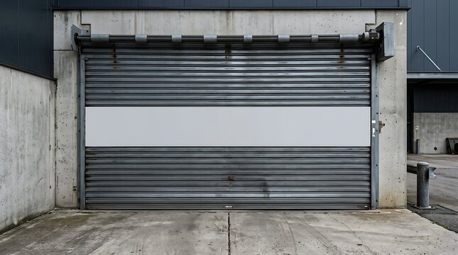 Industrial rolling shutter door mockup with empty white space for brand advertisement and logotype