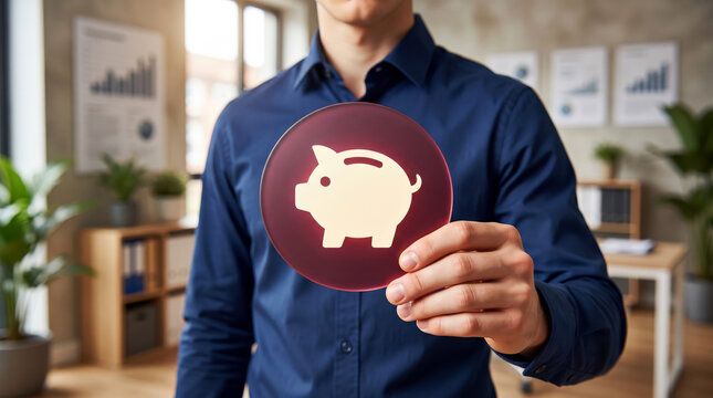 Saving money for future needs is represented by a piggy bank icon linking personal deposits with the reserve built over time for household expenses and longer term goals