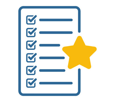 Blue checklist icon with a yellow star symbol for favorite task management or priority list vector
