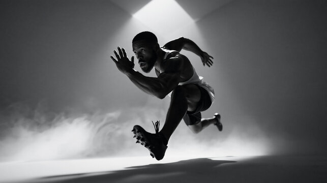 Male Athlete Sprinting with Power and Speed
