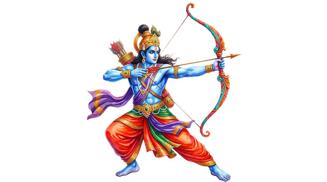 Lord rama with bow and arrow isolated on transparent background