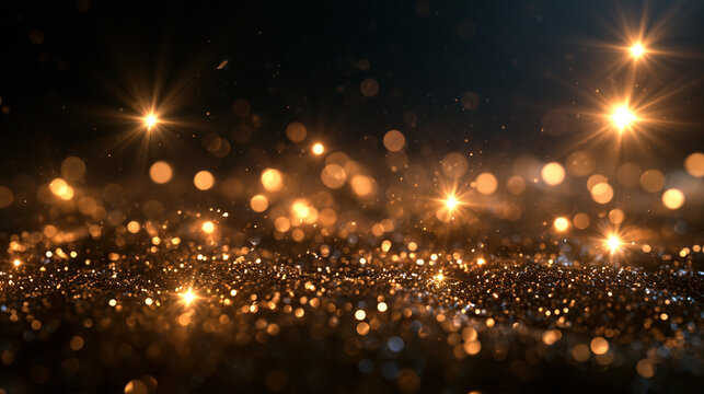 Golden Glitter Sparkles and Bokeh Abstract Background
