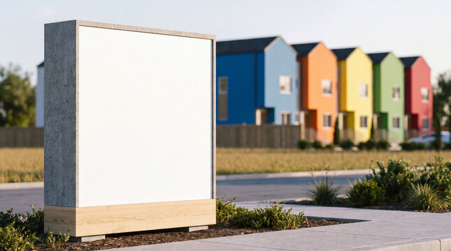Blank Billboard Mockup Outside Modern Residential Neighborhood