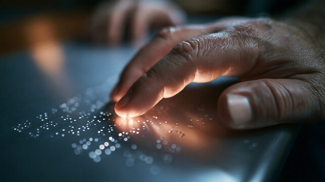 Close Up of Person Reading Braille with Fingers