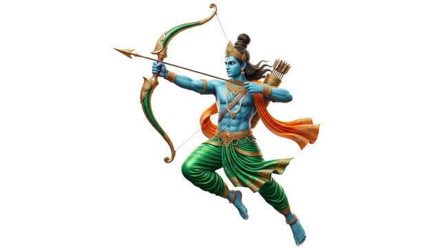 Lord rama jumping with bow and arrow isolated on transparent background