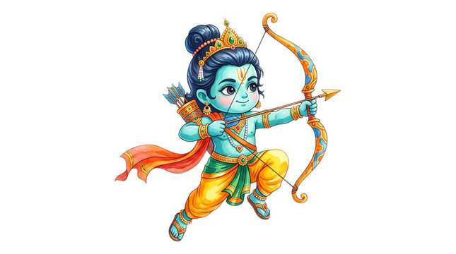 Cute baby lord rama with bow isolated on transparent background