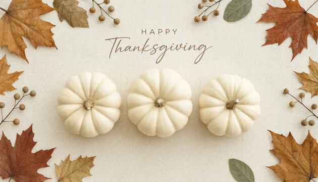 Minimalist White Pumpkin Flat Lay Background