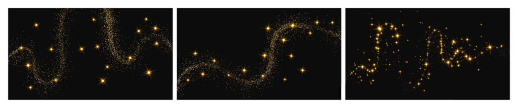 Gold glittering confetti wave and stardust
