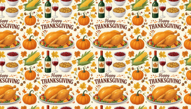 Seamless Thanksgiving Pattern Banner Background Template