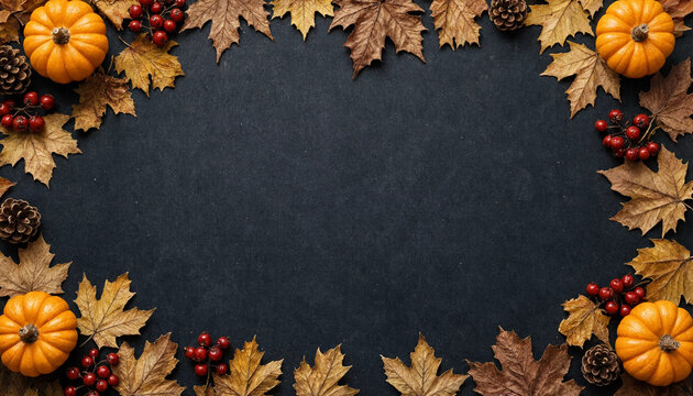 Thanksgiving Flat Lay on Blackboard Background Template