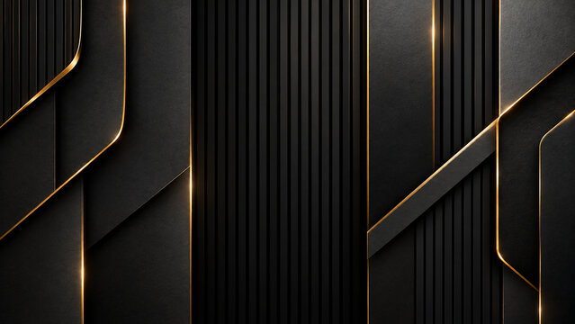Abstract luxury geometric papercut background with modern vertical fluted panels and glowing gold trim lines