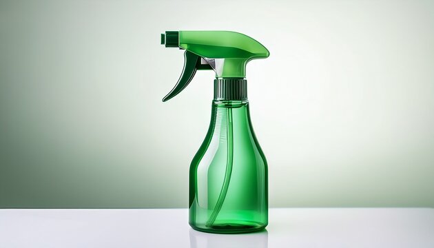 green trigger spray bottle on bright clean white surface