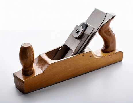 wood smoothing plane displayed on white studio surface