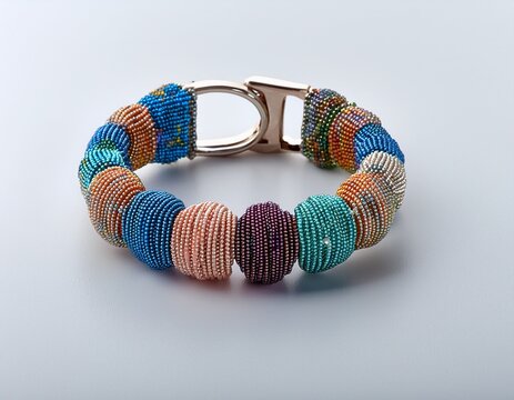 beaded bracelet product render on white studio backdrop