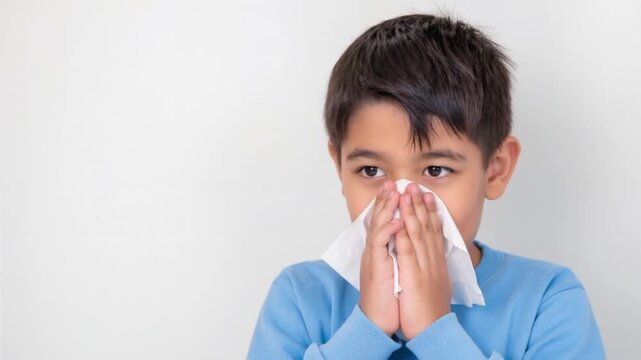 seasonal allergies boy with a runny nose and watery eyes symptoms of runny nose and cough