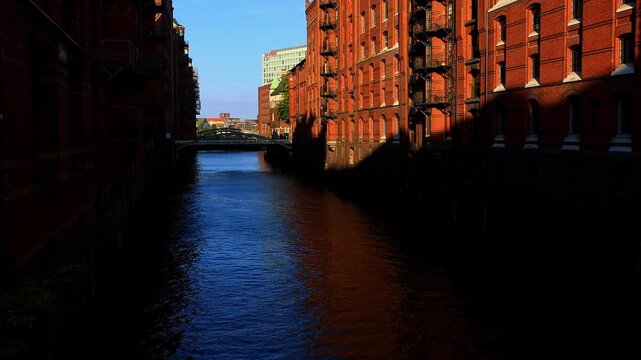 the famous speicherstadt in hamburg germany 4k video with a pan