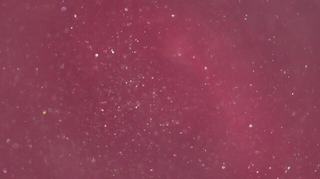 Blur sparkling swirl. Paint water. Pink liquid flowing in round glowing lens. Shiny powder particles color abstract art background.