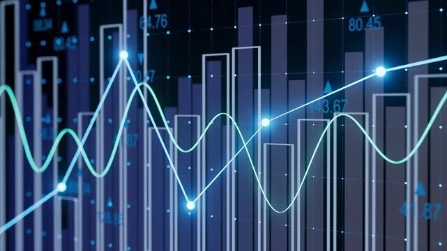 Graphs display financial data from a recent market analysis. The image shows trends and statistics through line and bar charts with various values.