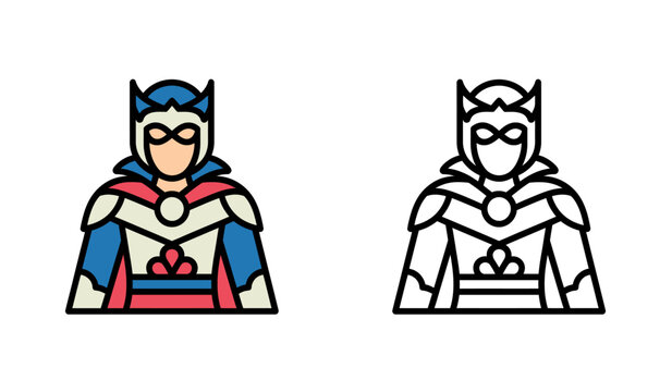Fantasy superhero warrior character icon in blue red and beige armor flat style.