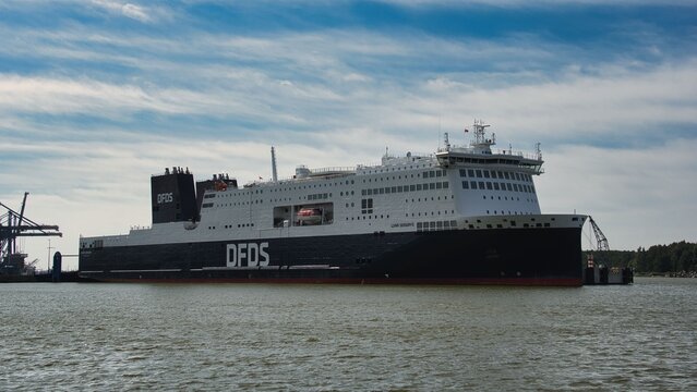 Klaipeda, Lithuania - Aug 28, 2026. The DFDS ferry Luna Seaways docked in port