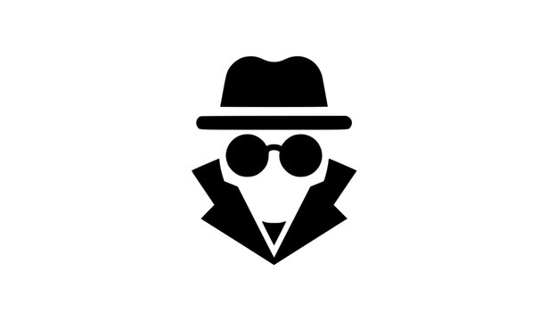 Mysterious spy disguise with hat and round sunglasses flat vector icon