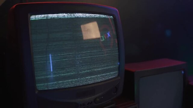 Old Television Struggling to Turn On with Glitching Static Screen