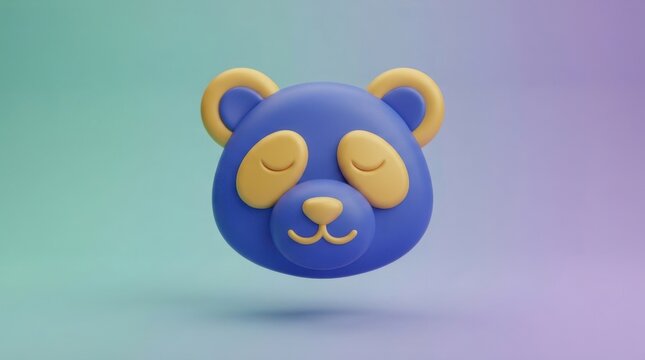 Cute 3D render of a sleeping panda face icon with blue and yellow colors on a gradient background