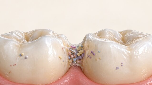 Dental biofilm bridging two human molar teeth