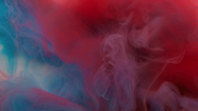 Haze wave. Paint cloud. Blue red paint color flow blend liquid swirl. Blur mist abstract stream pigment spill fluid background.