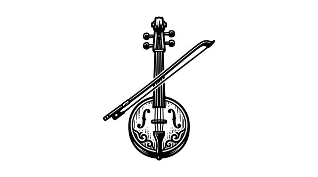 Traditional rebab spike fiddle with bow illustration.