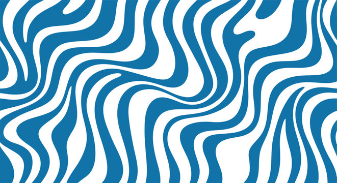 Abstract wavy blue line pattern background, retro psychedelic seamless vector texture, modern zebra print wallpaper EPS design