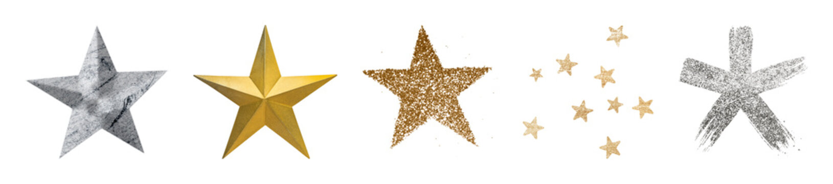 PNG Metallic stars with glitter on transparent background