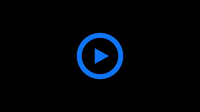 Blue loading circle animation transitioning into a play button icon for digital media interfaces