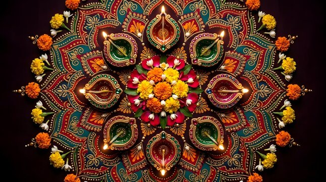 A vibrant and dazzling diwali celebration showcasing intricate patterns of lights colors and the spirit of joy and togetherness
