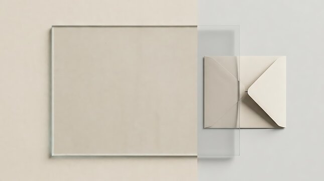 A minimalist transparent glass overlay representing honesty day featuring a neutral beige envelope on a clean surface as a concept for truth and integrity