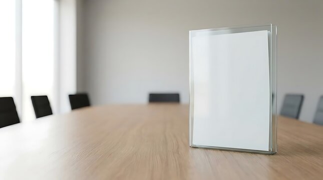 A blank sign on a conference room table symbolizing honesty day where transparency in corporate communication and ethical workplace standards are valued