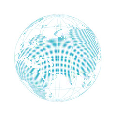 Obraz premium PNG Abstract digital globe with cyan wireframe world map on transparent background