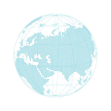 PNG Abstract digital globe with cyan wireframe world map on transparent background