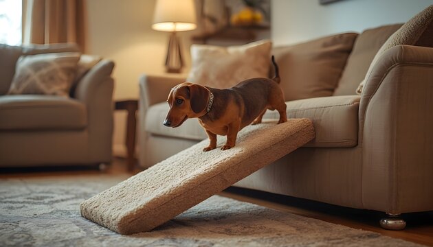 Senior Dachshund Dog Climbing Ramp 
