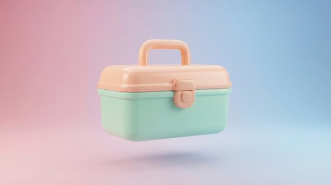 Mint green and beige two-piece toolbox with handle in 3D floating style