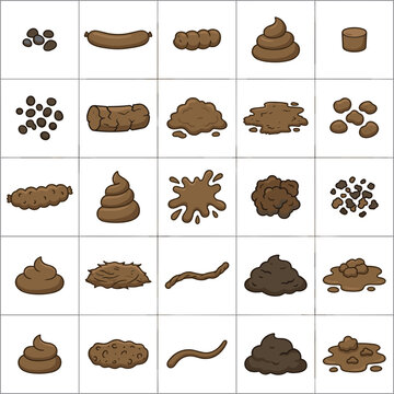 Illustration showing various types and shapes of human or animal stool in grid collection