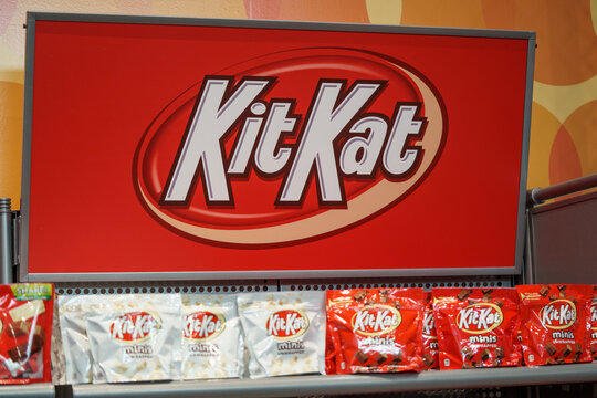 Kit Kat display at a store showcasing various candy options