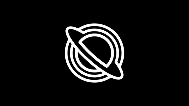 Animated icon of a stylized planet with rings and orbiting stars