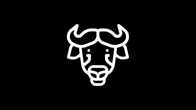 Stylized white buffalo head icon animation on black background