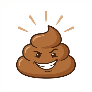 Evil grinning poop emoji character with sparkles on white background