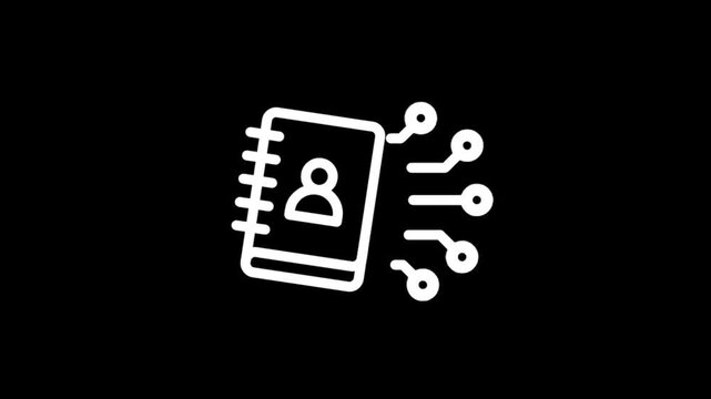 Digital contact book icon with circuit board connections on black background