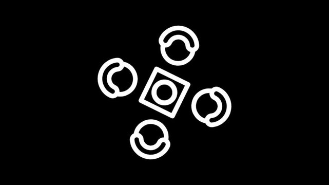 Animated drone icons in white outline on a black background