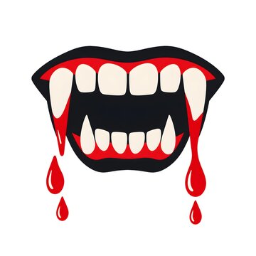 Halloween Vampire Fangs with Dripping Blood Flat Vector Icon Isolated on White Background